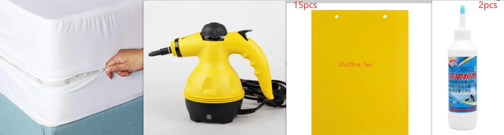 Yellow handheld steam cleaner with 450ml liner on a kitchen surface, 26x21cm size