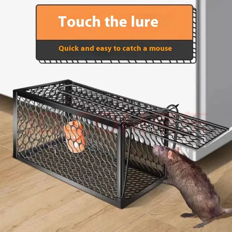 Automatic metal and plastic mouse cage trap in small, medium, and large sizes for indoor use.