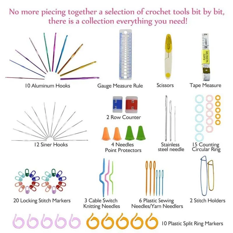 23 stainless steel crochet hooks in various metric sizes from 0.6mm to 8.0mm, random single colour finish