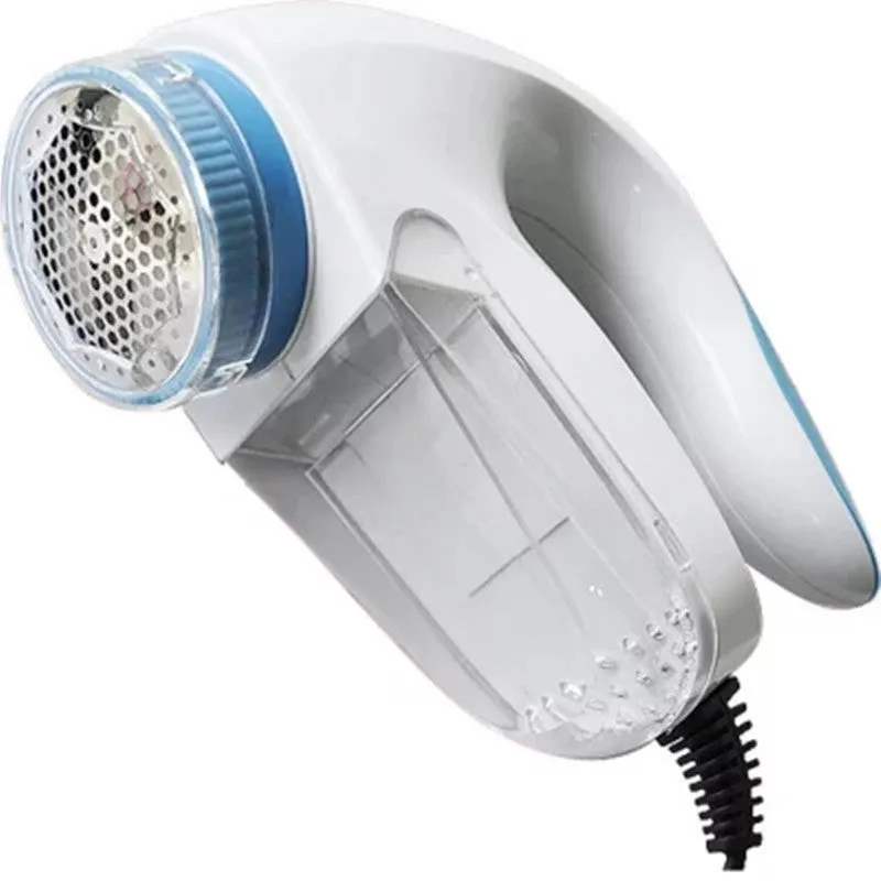 Blue electric fabric hair ball trimmer with straight-in clothes design for fleece and wool, compact size 100x70x70mm, Europe plug
