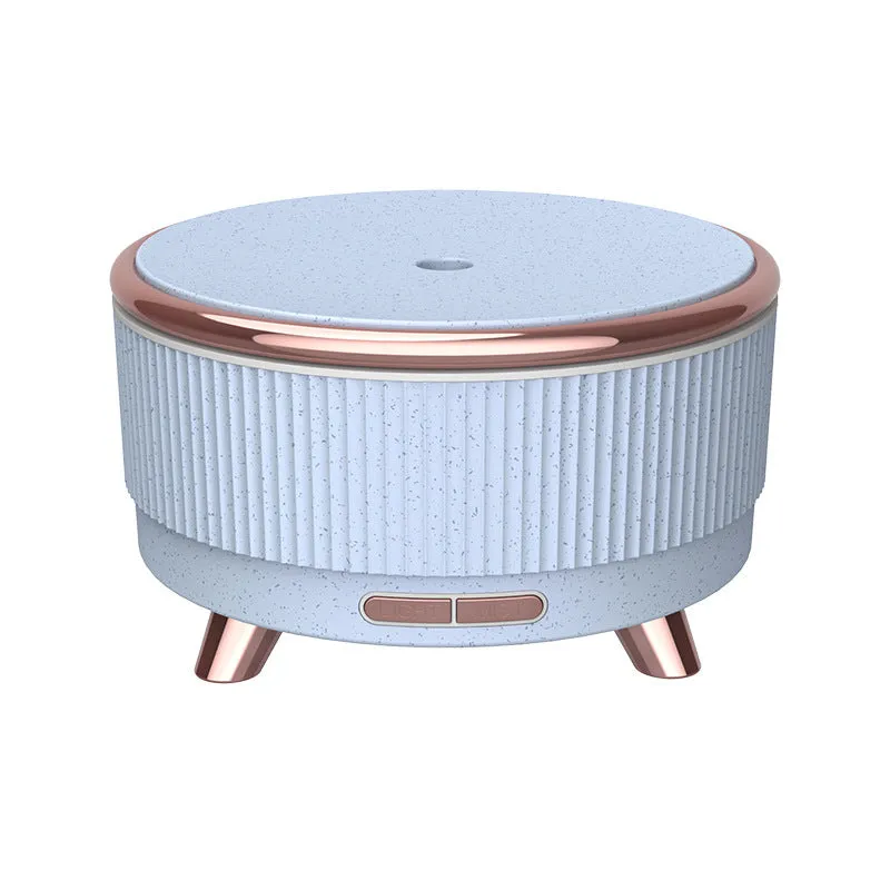 Ultrasonic aroma diffuser with 500ml tank, wood-grain finish, round shape, in green colour