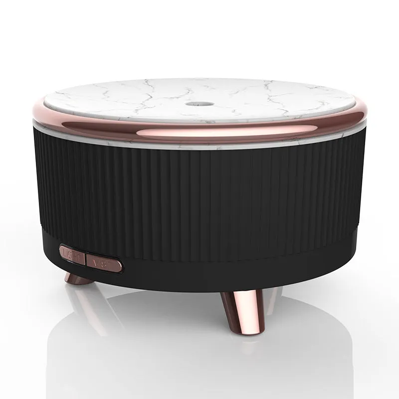 Ultrasonic aroma diffuser with 500ml tank, wood-grain finish, round shape, in green colour