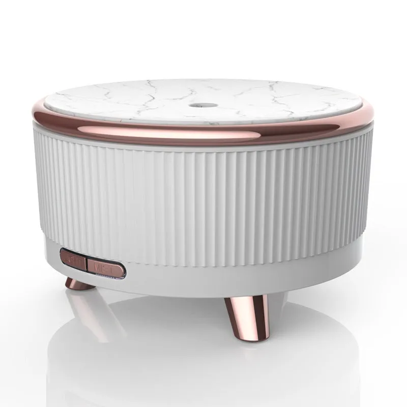 Ultrasonic aroma diffuser with 500ml tank, wood-grain finish, round shape, in green colour