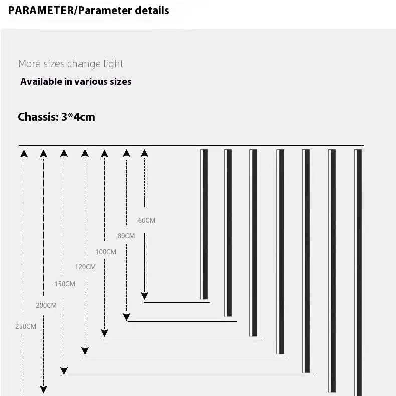 80cm long black linear LED wall lamp with touch control for three light colours on a plain wall.