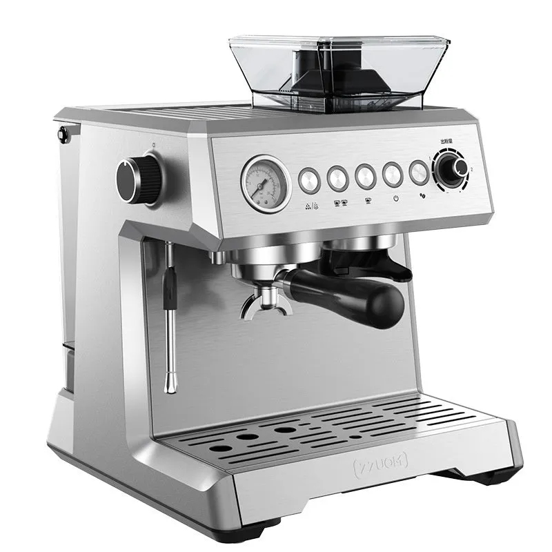 Italian fully automatic coffee machine silver gray with 20Bar pump, 2L water tank, and steam pitcher on countertop