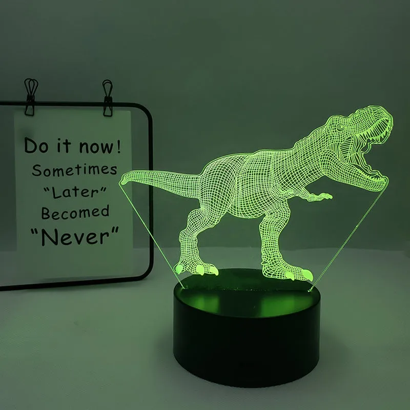 Colourful cartoon dinosaur LED desk lamp with remote control and acrylic lampshade on a black base