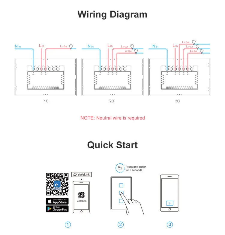 Smart wall switch with tempered glass touch panel, 120mm mounting hole spacing, white finish