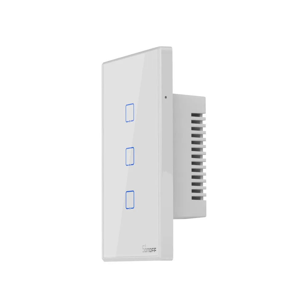 Smart wall switch with tempered glass touch panel, 120mm mounting hole spacing, white finish