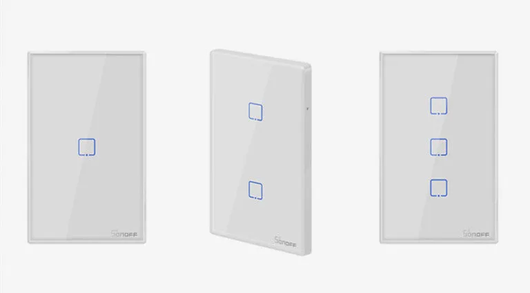 Smart wall switch with tempered glass touch panel, 120mm mounting hole spacing, white finish
