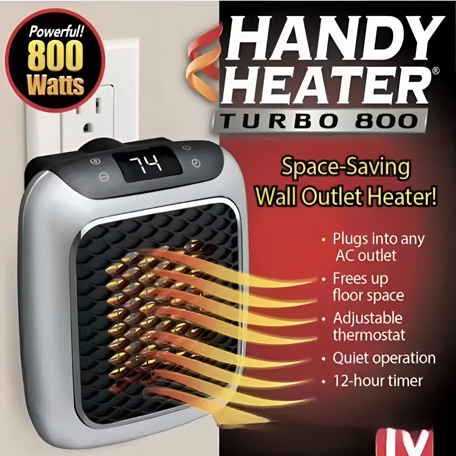 Mini wall-mounted PTC fan heater 800W in grey with digital temperature control and three fan speeds