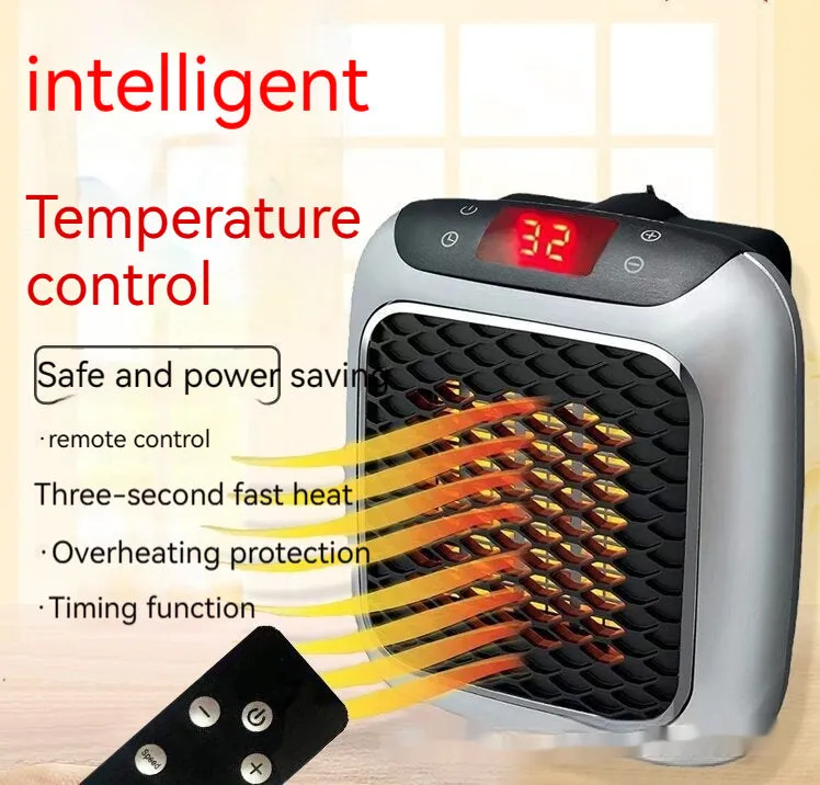 Mini wall-mounted PTC fan heater 800W in grey with digital temperature control and three fan speeds