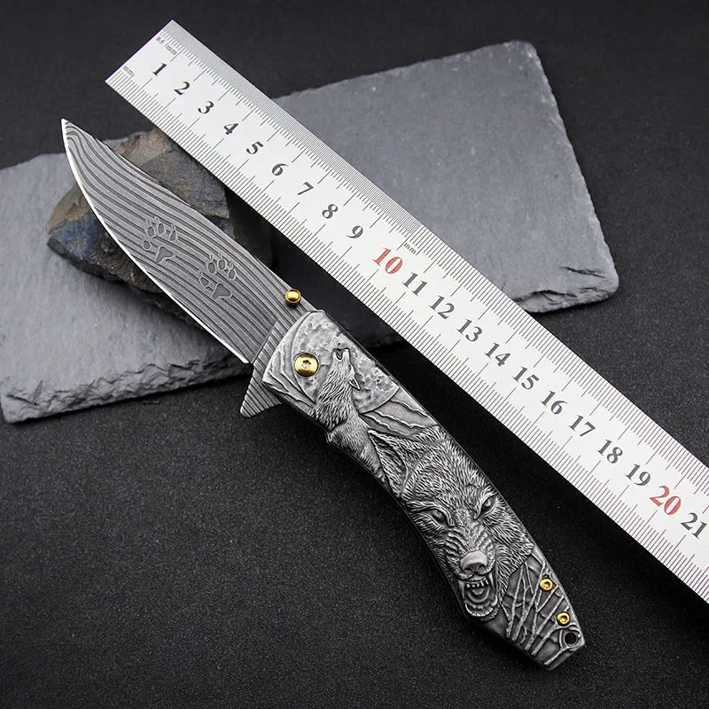 High hardness 7cr17Mov folding survival knife with stone wash blade and stainless steel handle