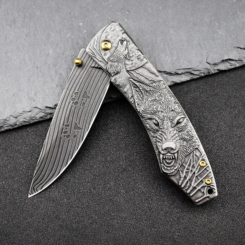 High hardness 7cr17Mov folding survival knife with stone wash blade and stainless steel handle