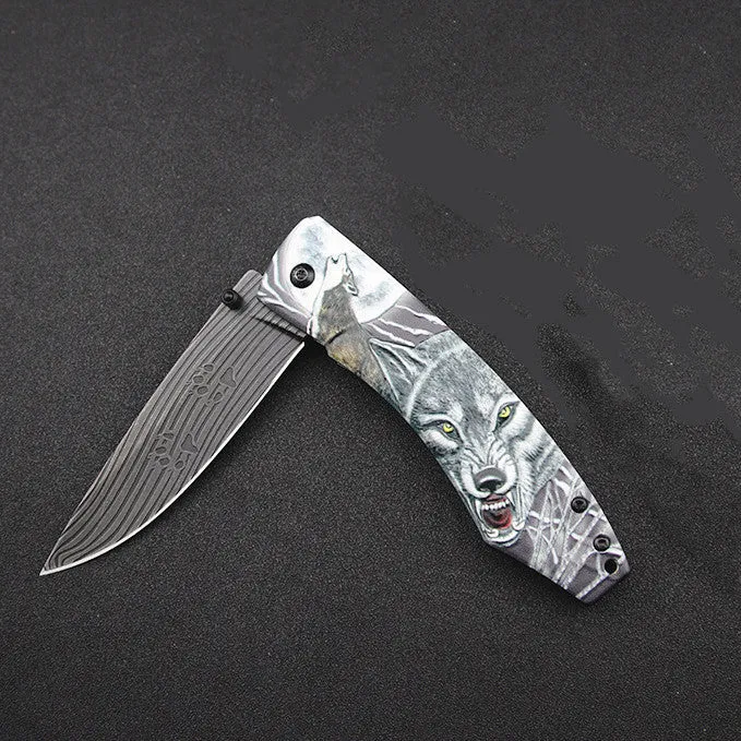 High hardness 7cr17Mov folding survival knife with stone wash blade and stainless steel handle