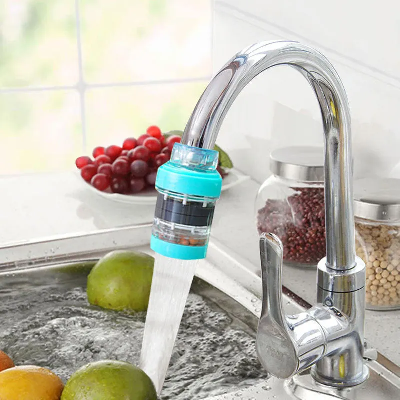 Wheat rice stone magnetized tap water filter for 16-19mm faucets in blue on kitchen tap