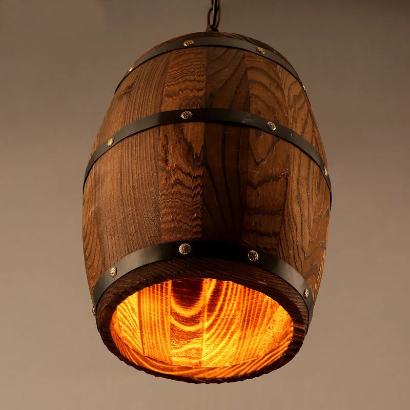 Creative wine barrel wooden chandelier with LED bulb and adjustable chain