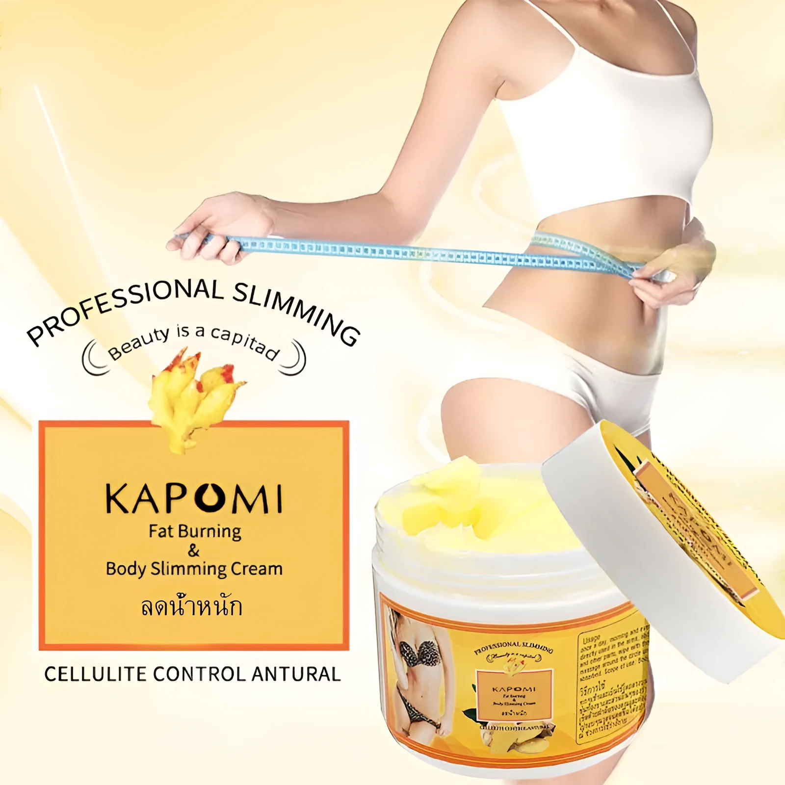 Ginger firming massage cream in a jar, 50g net content, photo colour