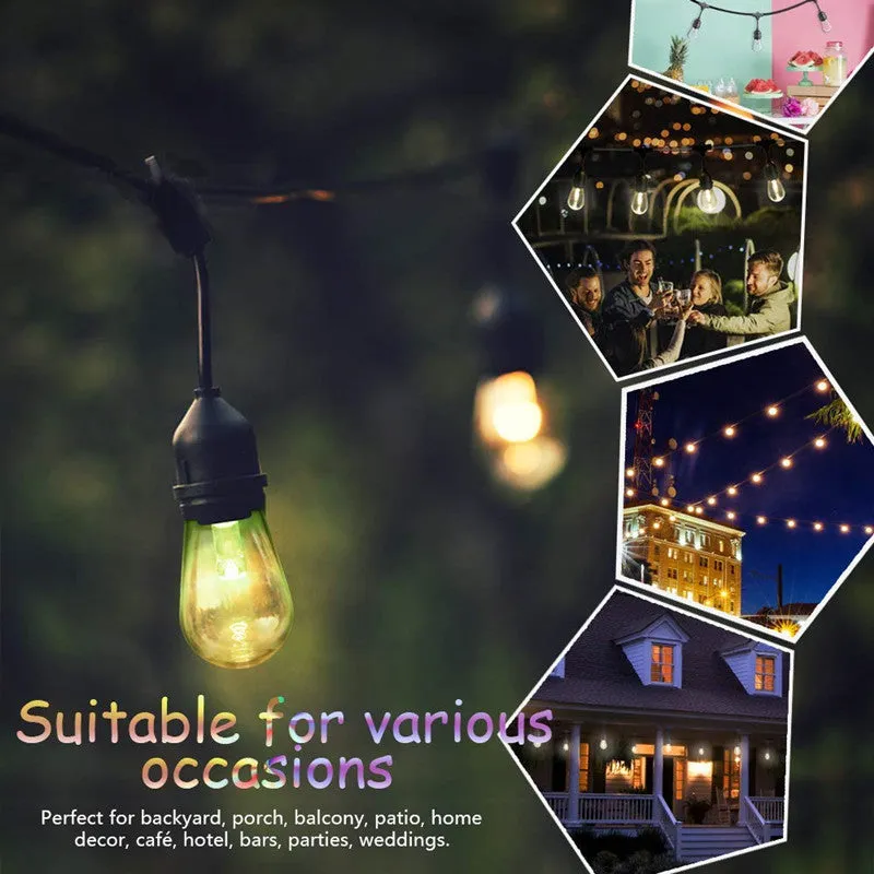 15m RGBW LED string lights with 15 Edison bulbs for outdoor garden patio use