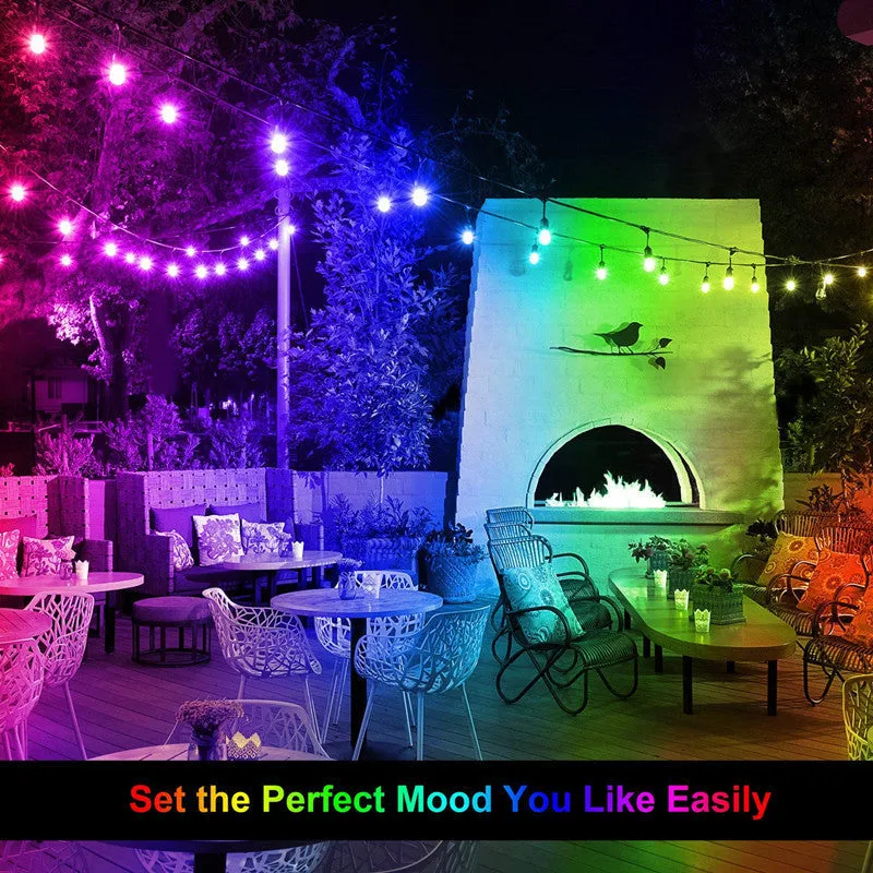 15m RGBW LED string lights with 15 Edison bulbs for outdoor garden patio use