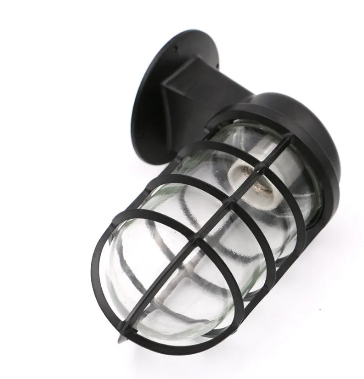 Vintage black glass metal outdoor wall light with adjustable head for cafe bar