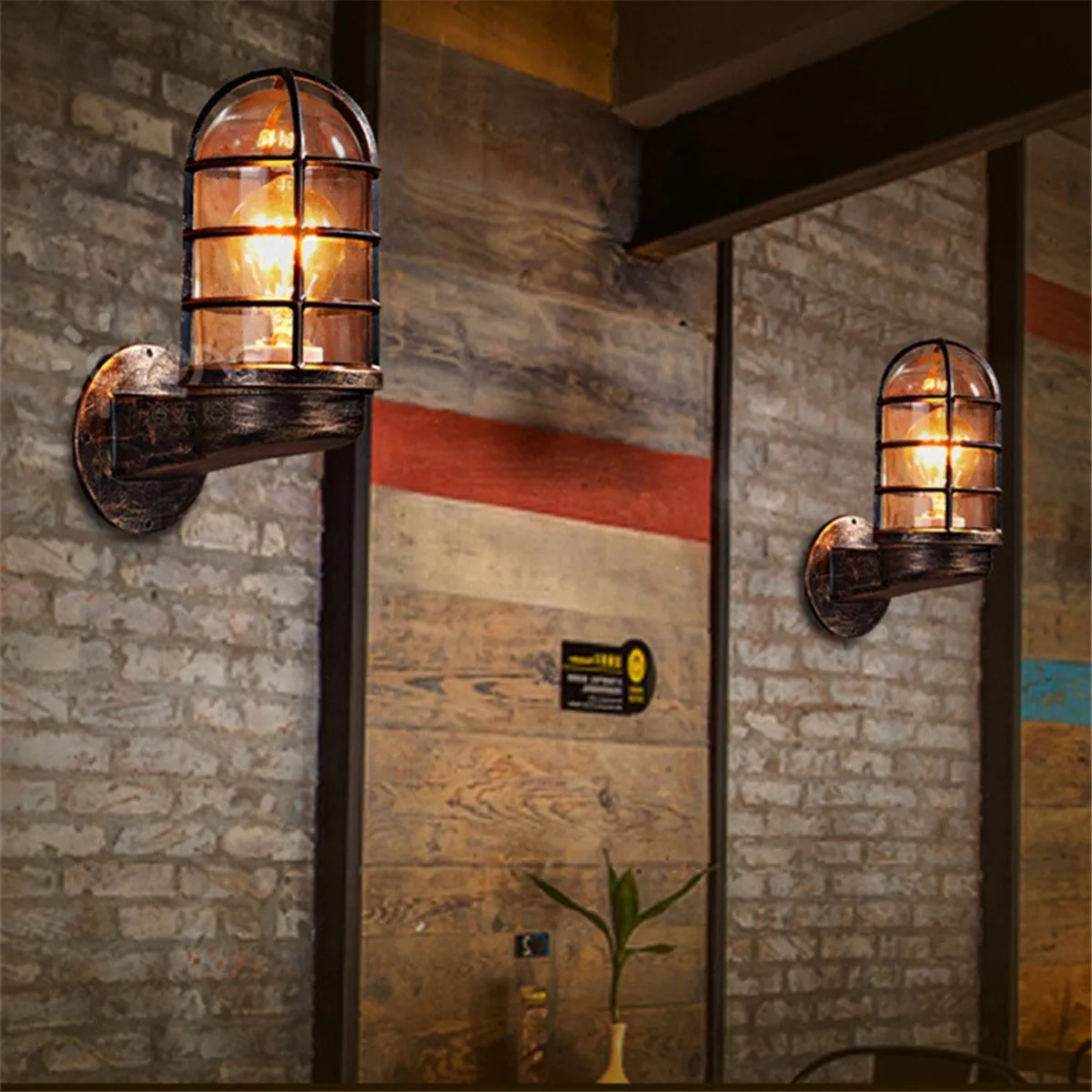 Vintage black glass metal outdoor wall light with adjustable head for cafe bar