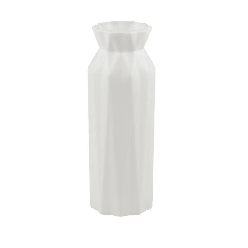 Drop-resistant plastic melamine vase in green, grey, pink, or white colour on a table.