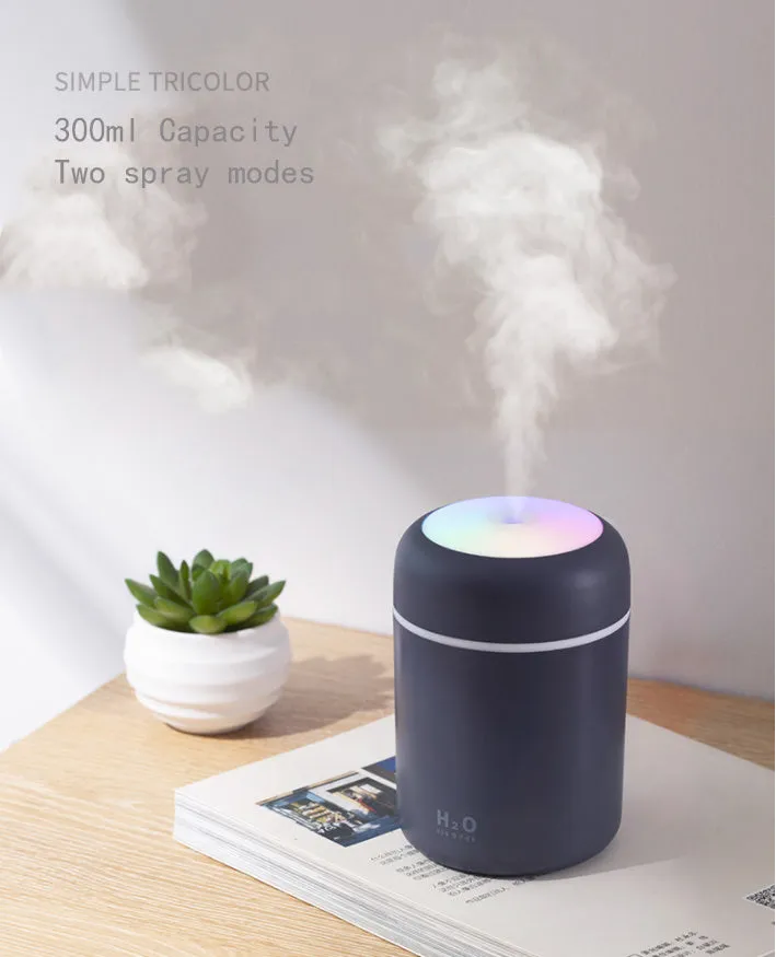 Ultrasonic aromatherapy essential oil diffuser with 300ml water tank and coloured night lights, compact for home or office use