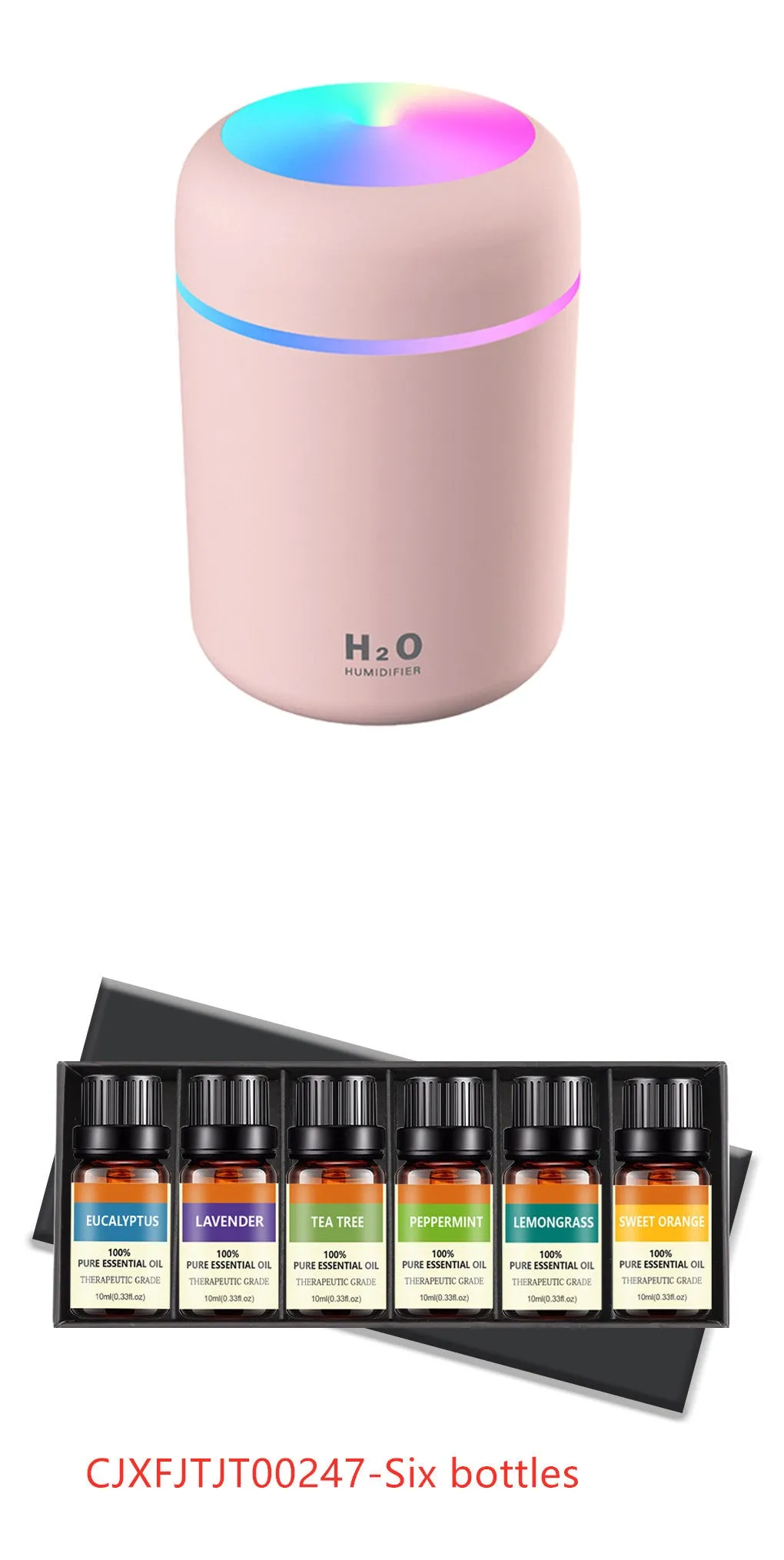 Ultrasonic aromatherapy essential oil diffuser with 300ml water tank and coloured night lights, compact for home or office use