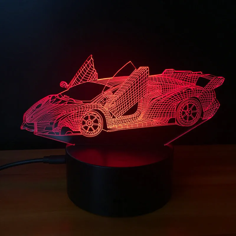 Lamborghini 3D LED night light with USB cable showing black finish from front angle