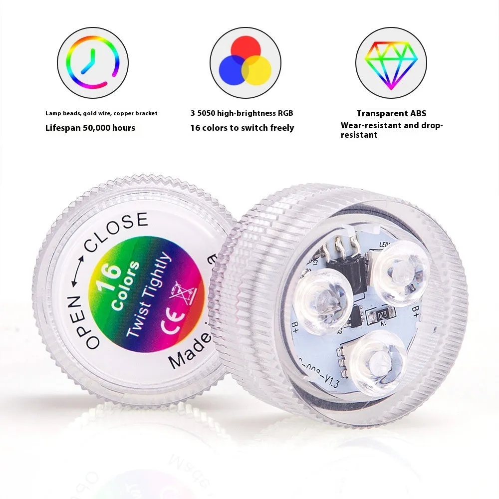 Compact white plastic remote control LED diving light for aquarium, shown with remote.