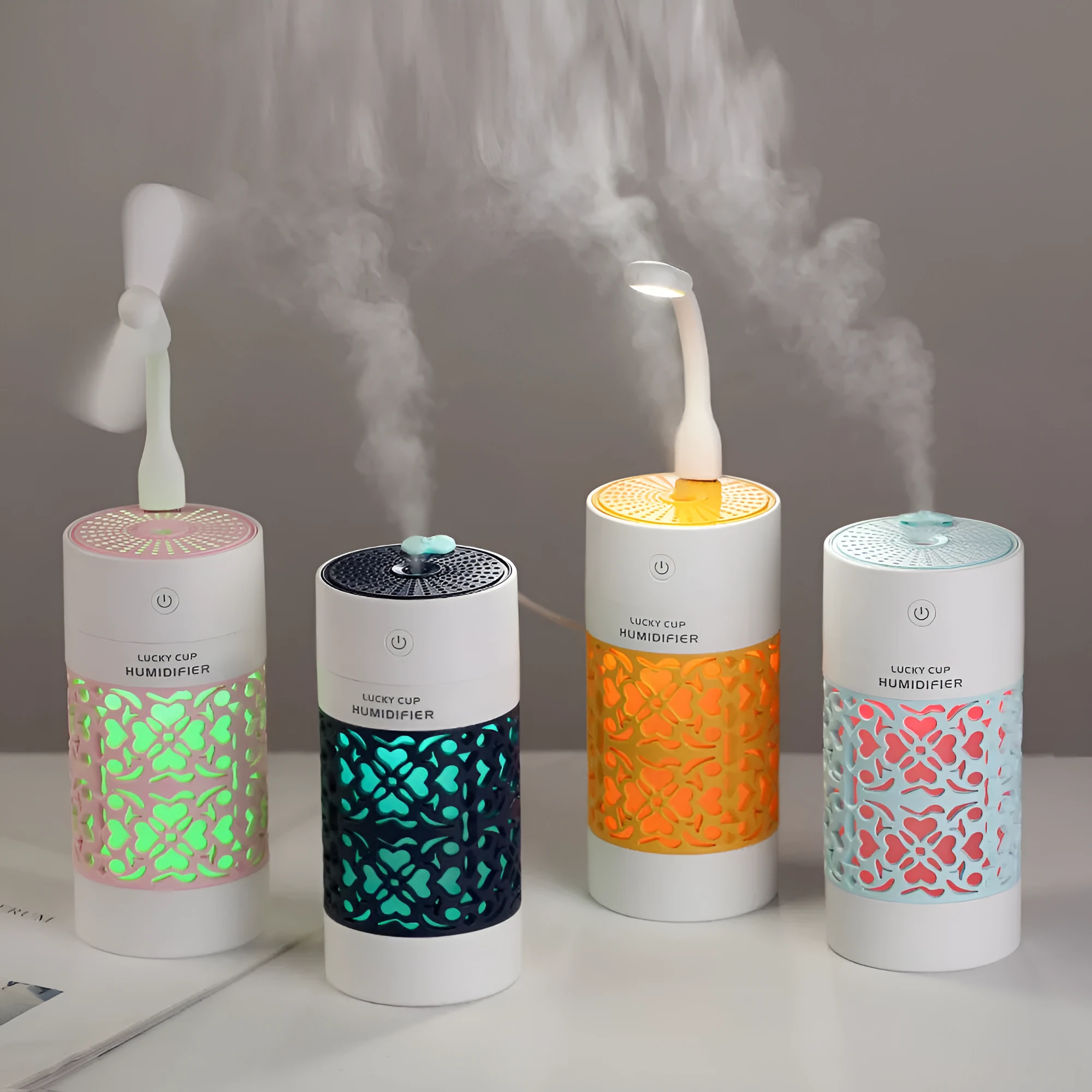 Lucky USB desktop humidifier in black with 250ml water bottle and front control button