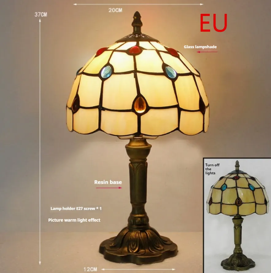 Mosaic table lamp with yellow glass shade and resin base, 20x12x35cm, Mediterranean style