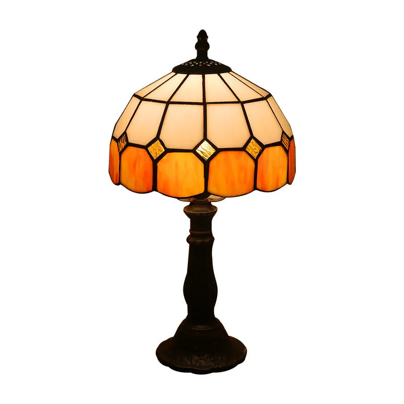 Mosaic table lamp with yellow glass shade and resin base, 20x12x35cm, Mediterranean style