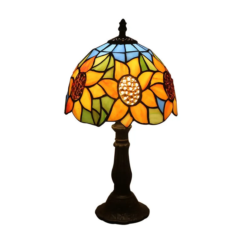 Mosaic table lamp with yellow glass shade and resin base, 20x12x35cm, Mediterranean style