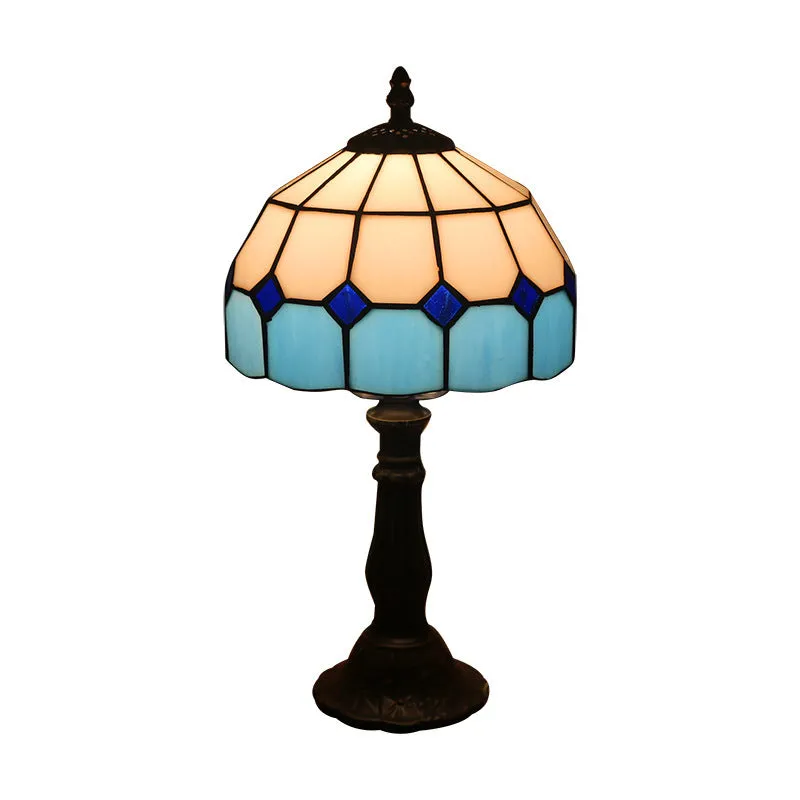 Mosaic table lamp with yellow glass shade and resin base, 20x12x35cm, Mediterranean style
