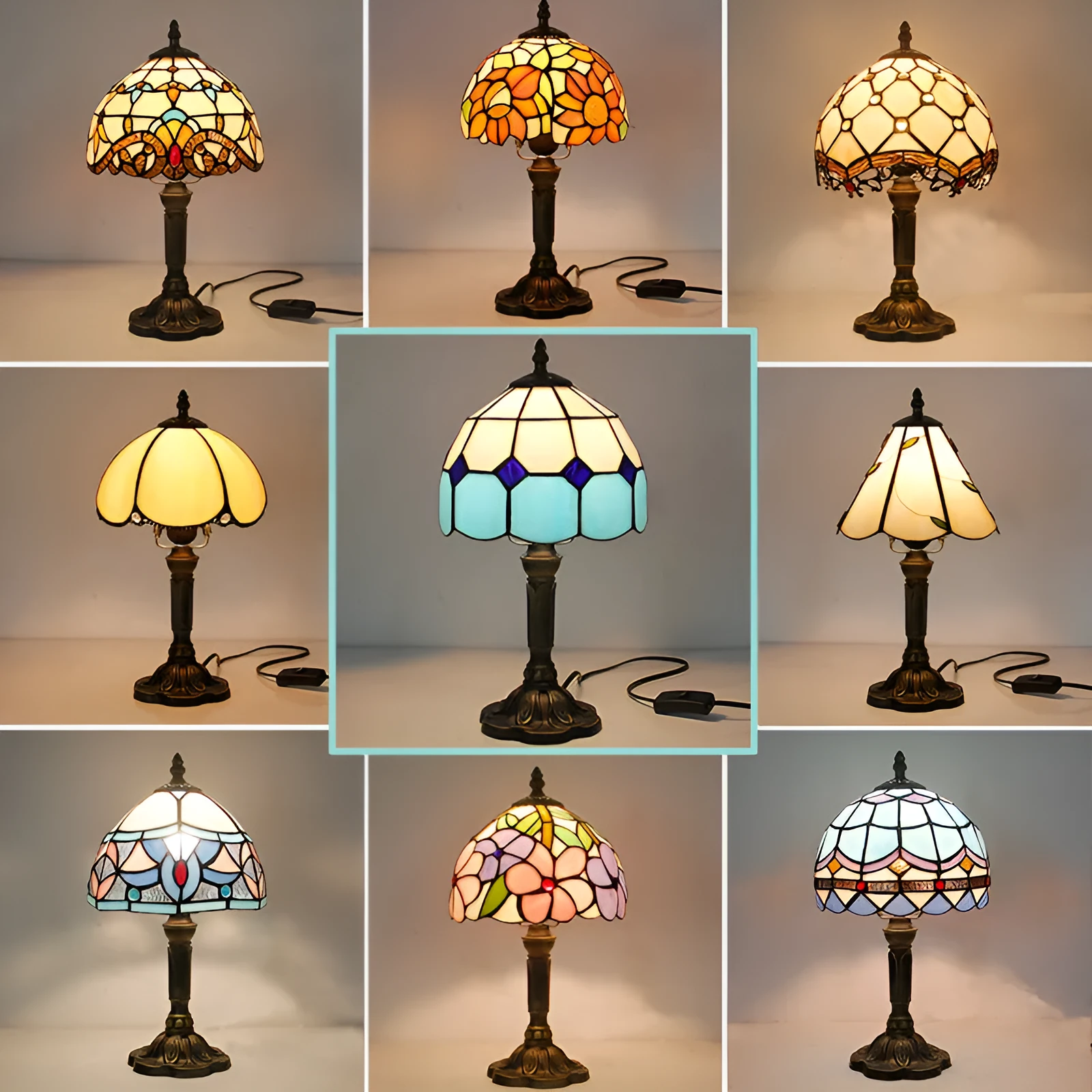 Mosaic table lamp with yellow glass shade and resin base, 20x12x35cm, Mediterranean style