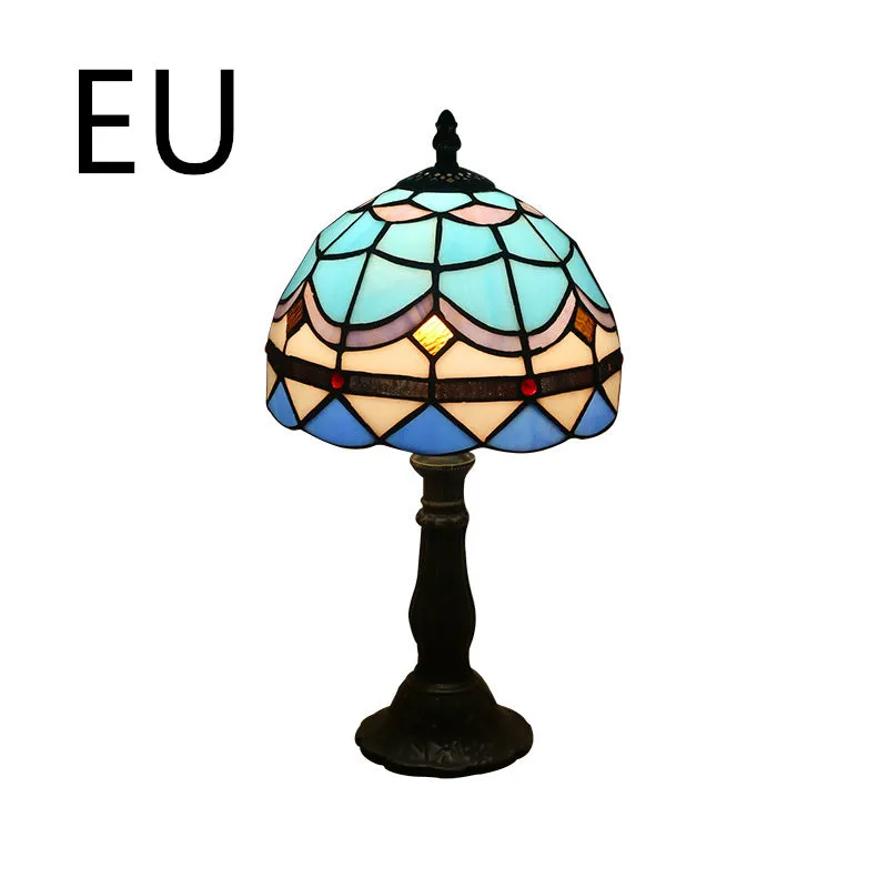 Mosaic table lamp with yellow glass shade and resin base, 20x12x35cm, Mediterranean style