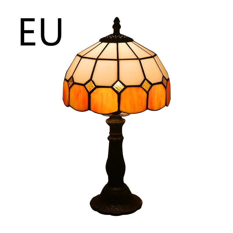 Mosaic table lamp with yellow glass shade and resin base, 20x12x35cm, Mediterranean style