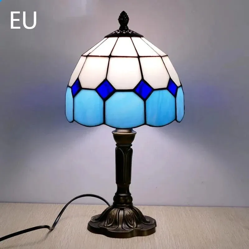 Mosaic table lamp with yellow glass shade and resin base, 20x12x35cm, Mediterranean style