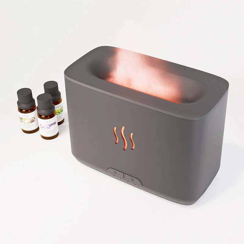 New Flame 300ml ultrasonic aromatherapy humidifier in white on a desktop with USB cable