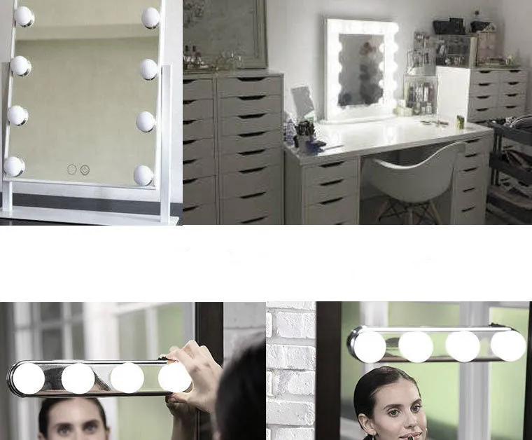 Four-bulb round LED mirror headlight with suction cups for indoor use, 68x312x68mm ABS construction