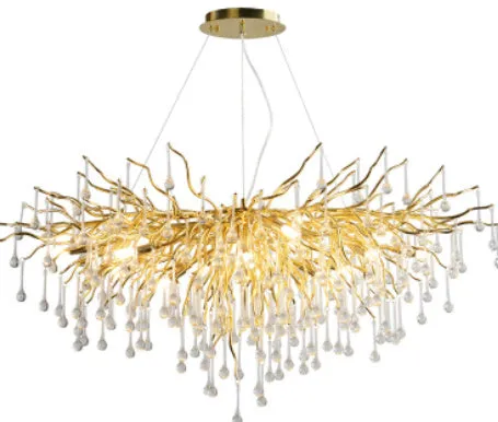 Crystal chandelier with water drop lamps and aluminium body, 600mm diameter, adjustable height 0.5m