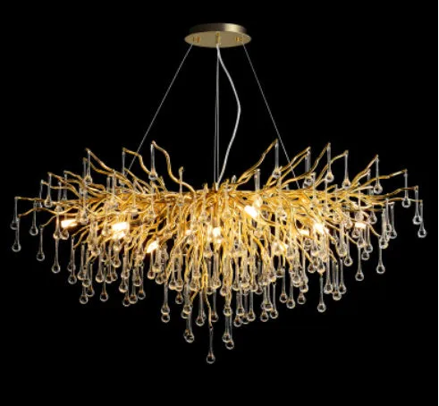 Crystal chandelier with water drop lamps and aluminium body, 600mm diameter, adjustable height 0.5m