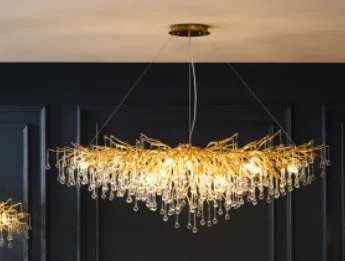 Crystal chandelier with water drop lamps and aluminium body, 600mm diameter, adjustable height 0.5m