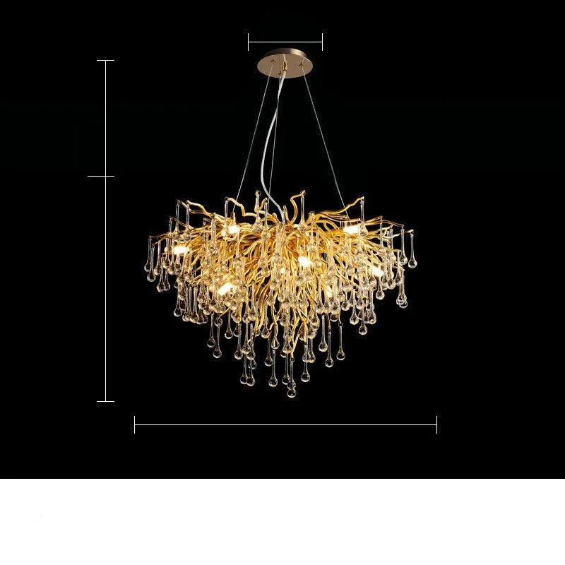 Crystal chandelier with water drop lamps and aluminium body, 600mm diameter, adjustable height 0.5m