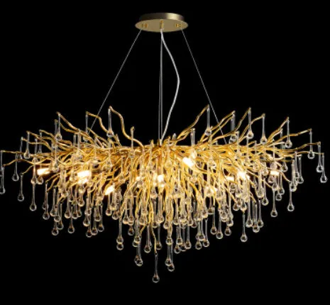 Crystal chandelier with water drop lamps and aluminium body, 600mm diameter, adjustable height 0.5m
