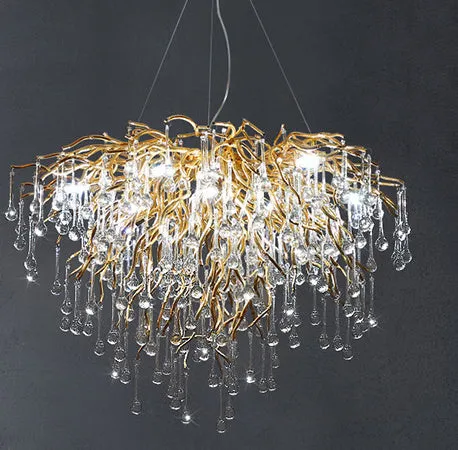 Crystal chandelier with water drop lamps and aluminium body, 600mm diameter, adjustable height 0.5m