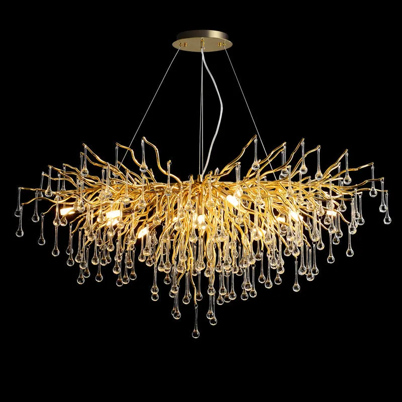 Crystal chandelier with water drop lamps and aluminium body, 600mm diameter, adjustable height 0.5m