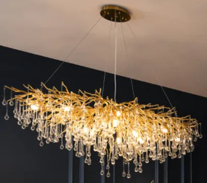 Crystal chandelier with water drop lamps and aluminium body, 600mm diameter, adjustable height 0.5m