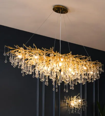 Crystal chandelier with water drop lamps and aluminium body, 600mm diameter, adjustable height 0.5m